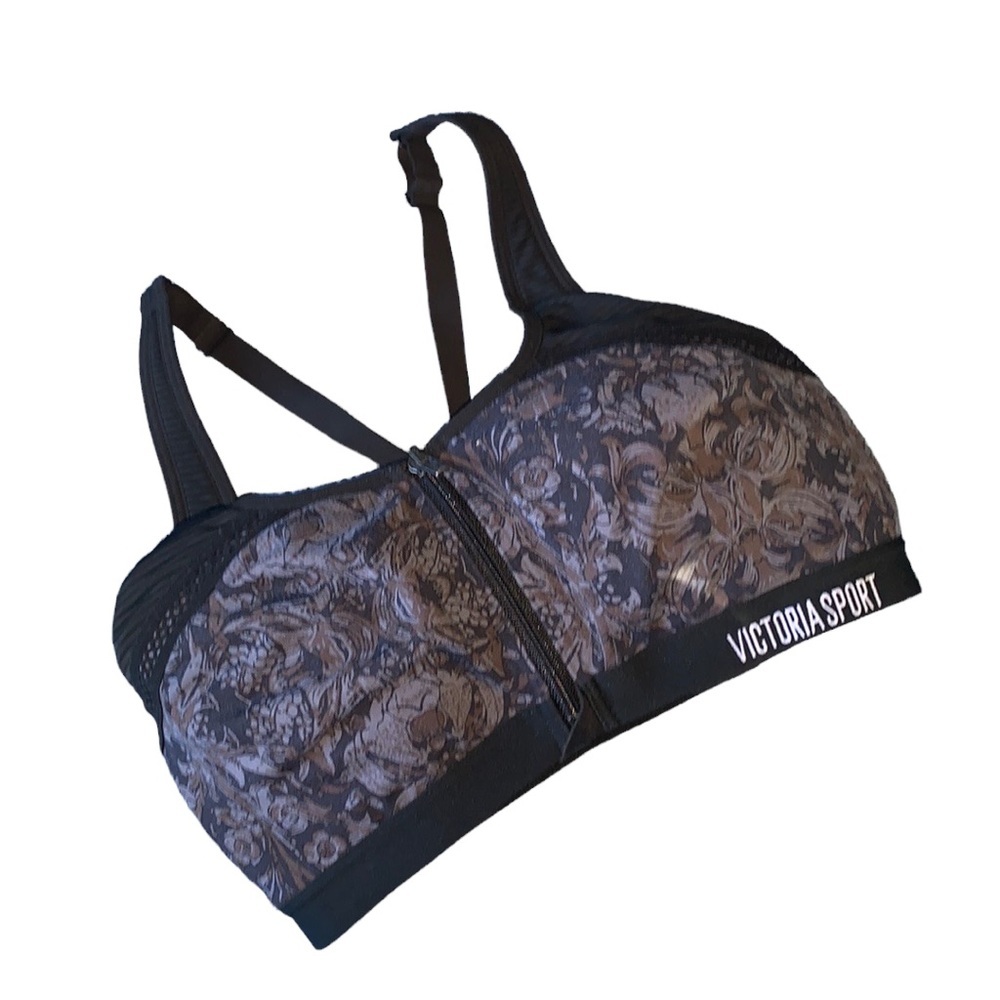 Victoria Secret Knockout Black‎ Floral Sports Bra Size 34 DD